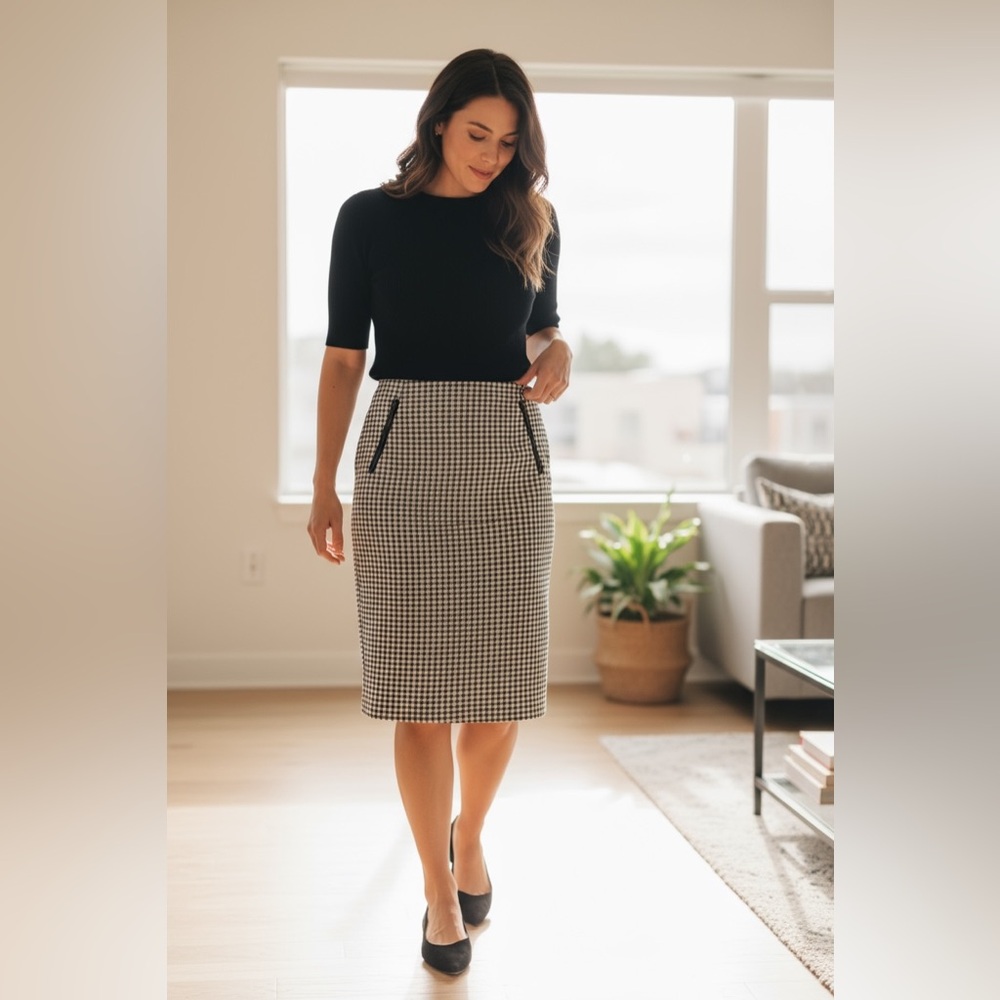Rachel Zoe Monochrome Grid Pencil Skirt
